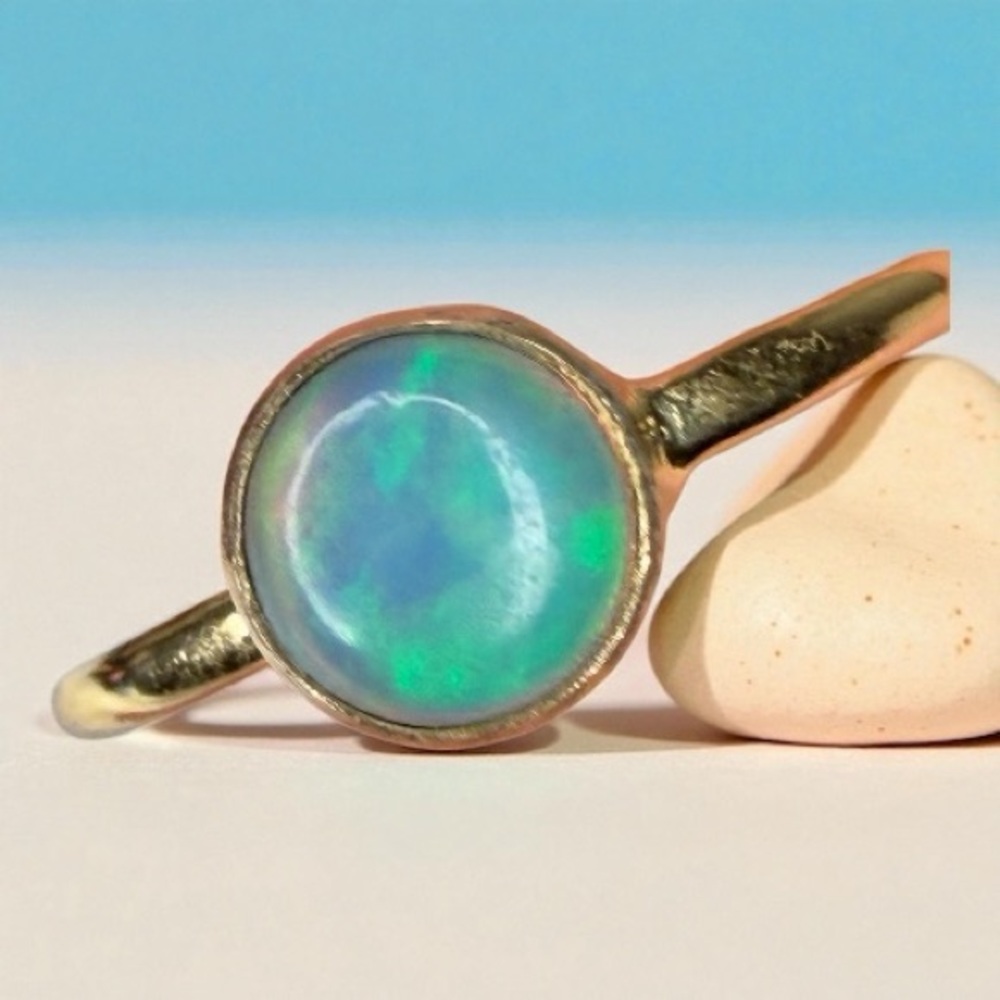 ✨ Ethiopian Opal Ring | Size 6 | 18K Gold Plated | Bright Fire Play
